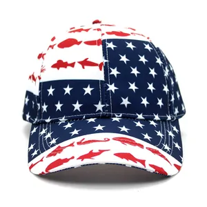 Casquette de Baseball Imprimé Drapeau Américain Étoiles Rayures Poisson Coton Réglable Chapeau de Soleil Homme Femme Extérieur