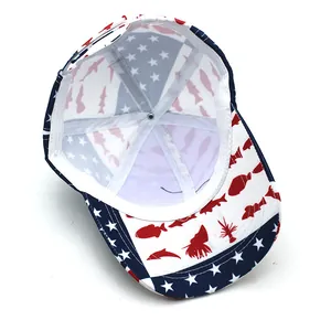 Casquette de baseball drapeau américain avec imprimé étoiles et poissons tricolore