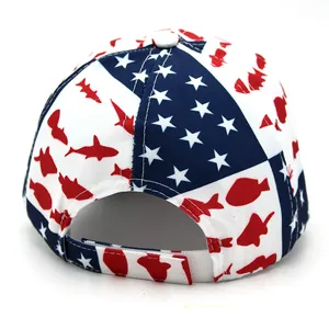 Casquette de baseball ajustable avec imprimé poisson drapeau américain et velcro