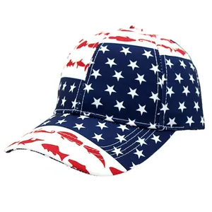 Casquette de baseball drapeau américain avec étoiles bleues et motifs de poissons rouges
