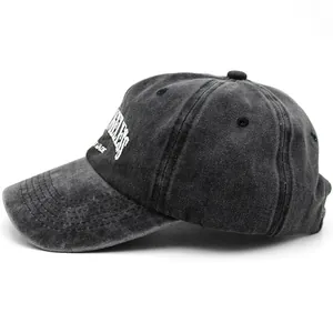 Vintage washed charcoal gray baseball cap with Los Angeles embroidery on white background