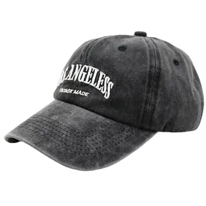 Vintage Los Angeles embroidered baseball cap in washed black cotton for a retro look