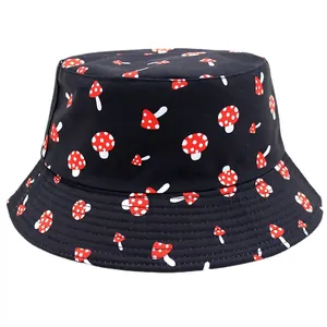 Chapeau bob noir unisexe avec motifs créatifs de champignons rouges pour les activités plein air