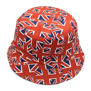 Unisex Union Jack printed bucket hat with double-sided design for sun protection