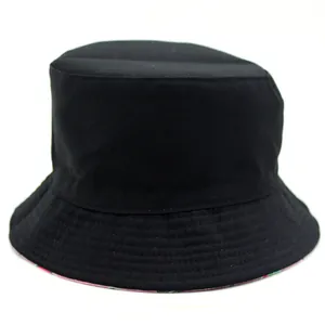 Classic black bucket hat for women with cute unicorn print and reversible sun protection