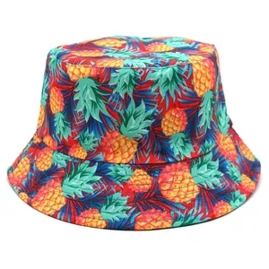 Dames Casual Katoen Ananas Print Vissershoed Dubbelzijdig Zomer Zonnehoed Outdoor Vakantie Strand Fisherman Cap Voor Heren