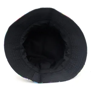 Graffiti print reversible bucket hat with black inner lining and uniform stitching