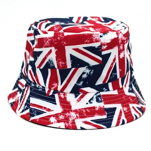 Chapeau Bob Réversible Vintage Imprimé Drapeau Britannique Union Jack En Coton Polyester Pliable Protection Solaire Homme Femme