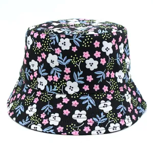 Bob Unisexe Réversible en Coton à Imprimé Floral Double Face Protection Solaire Été Chapeau de Pêcheur pour Extérieur Voyage Plage