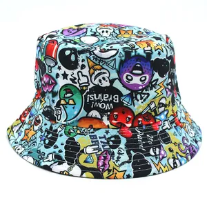 Lustiger Cartoon Graffiti Druck Doppelseitiger Anglerhut Baumwolle Streetwear Sonnenschutz Outdoor Fischerhut Für Herren Damen