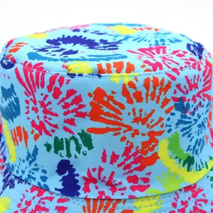 Colorful graffiti reversible bucket hat for outdoor sun protection with floral canvas texture