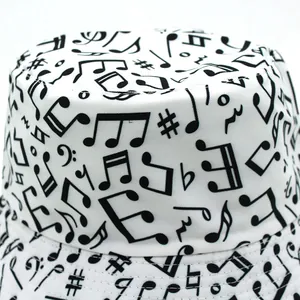 Bob unisexe blanc avec motif de notes de musique noires pour protection solaire en plein air