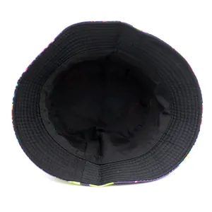 Creative doughnut pattern bucket hat with black inner lining and colorful outer print
