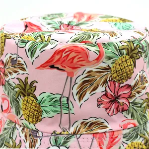 Chapeau bob rose avec imprimé flamant rose et ananas pour protection solaire