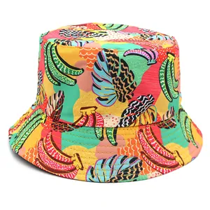 Tropical Banana Print Bucket Hat For Men Women Reversible Summer Sun Protection Cotton Outdoor Beach Travel Fisherman Cap