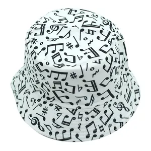 Bob blanc avec motifs de notes de musique noires, chapeau de soleil décontracté en plein air