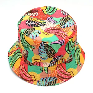Colorful banana print bucket hat for beach sun protection with vibrant tropical design