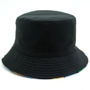 Black reversible sun bucket hat with green cactus pattern lining for men and women