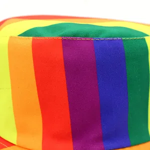 Rainbow striped reversible bucket hat made of premium cotton canvas fabric for outdoors