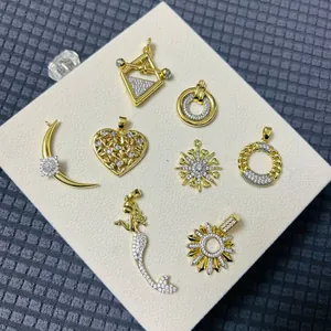 Fashion Copper Micro Zirconia Mermaid Heart Moon Sun Pendant For Women Gold Plated Geometric DIY Necklace Jewelry Accessories
