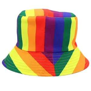 Unisex rainbow striped bucket hat with reversible canvas fabric for outdoor wear