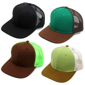 Unisex Patchwork Hip Hop Trucker Hat Breathable Mesh Baseball Cap Flat Brim Sun Protection Outdoor Casual Snapback Hat