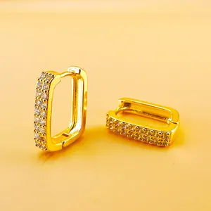 Minimalist gold-plated geometric earrings with micro-paved cubic zirconia accents