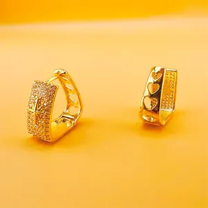 Minimalist gold-plated hoop earrings with micro-set zircon stars and heart cut-outs
