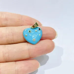 Starry sky heart pendant with light blue enamel and micro-set zircon in golden finish