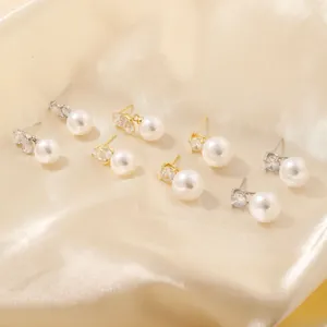 Elegant Gold Silver Plated Copper Faux Artificial Pearl Zirconia Butterfly Stud And Drop Earrings For Women Trendy Jewelry Fashion