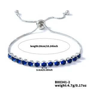 Verstellbares silbernes Tennisarmband, 26cm Länge mit 0,4cm blauen Zirkonsteinen