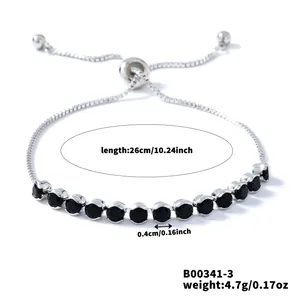 Details des verstellbaren Box-Kettenarmbands mit 14 schwarzen Zirkonia und Maßen