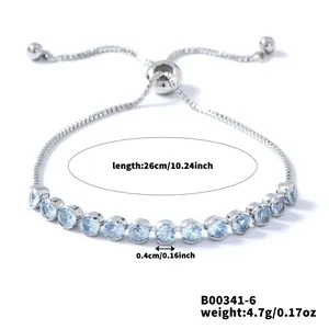 Silbernes Bolo-Armband Details mit 26 cm Länge und 4 mm blauem Zirkonia Stein Dekor