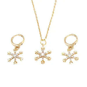Parure bijoux flocon de neige dorée élégante avec collier zircon et créoles