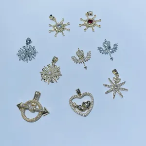 Copper Gold Plated Zirconia DIY Jewelry Pendant For Necklace Making Heart Star Sunburst Angel Wing Fashion Accessory