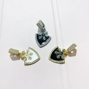 Set of 3 shield-shaped snowflake charms with zircon pavé and colorful enamel finish