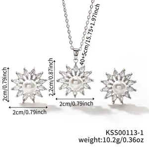 Detailed view of sunflower jewelry set showing necklace and earrings with pearl center