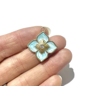 DIY Schmuckherstellung Kupfer Emaille Blume Anhänger Mit Zirkonia Für Halskette Armband Vierblättriges Kleeblatt Gold Silber Damen Schmuckzubehör