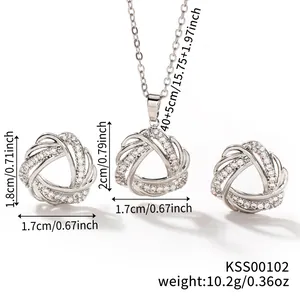 Detailed size specifications for sparkling knot pendant necklace and earring jewelry set