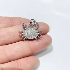 Nahaufnahme eines silbernen Krabbenanhängers mit Zirkonia-Besatz für DIY-Schmuck
