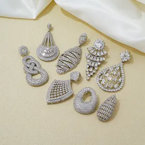 Fashion White Gold Plated Copper Zircon Pendant Necklace Exquisite Geometric Waterdrop Fan Shield Jewelry For Women Party
