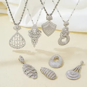 Exquisite platinum-plated necklaces set featuring AAA cubic zirconia in geometric designs