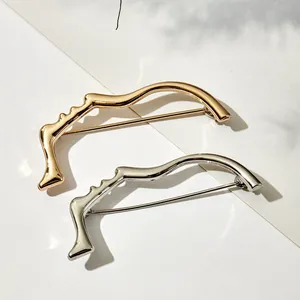 Spilla Astratta Minimalista a Profilo di Volto Umano in Rame Oro Argento Lucido Spilla per Revers per Gioielli Artistici da Donna