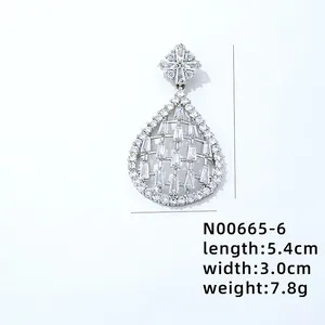 Macro shot of silver plated teardrop pendant with AAA zircon inlays and dimensions