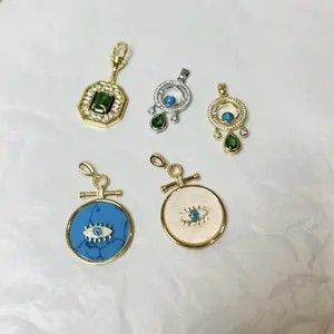 Ciondoli malocchio placcati oro 18K con turchese e conchiglia per creazione gioielli