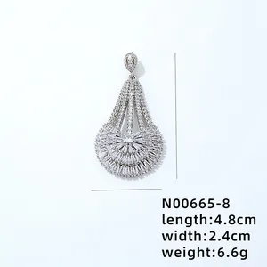 Macro shot of silver pendant with AAA cubic zirconia showing 4.8cm length and 2.4cm width