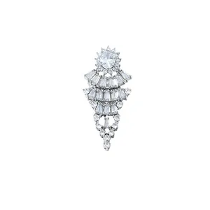 Art Deco platinum-plated silver fan brooch with brilliant white AAA cubic zirconia