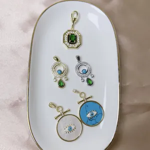 Ciondoli occhio del diavolo con turchese e zirconi placcati in oro 18K e argento