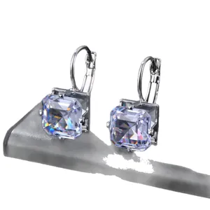 Elegant silver square zircon earrings with lever-back closure and geometric design