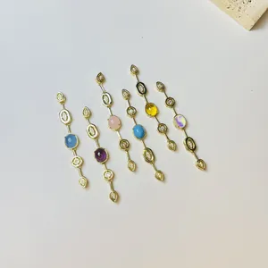 Copper Zirconia Geometric Long Pendant DIY Jewelry Accessories Gold Plated Colorful Oval Gemstone Connector For Necklace Making Women